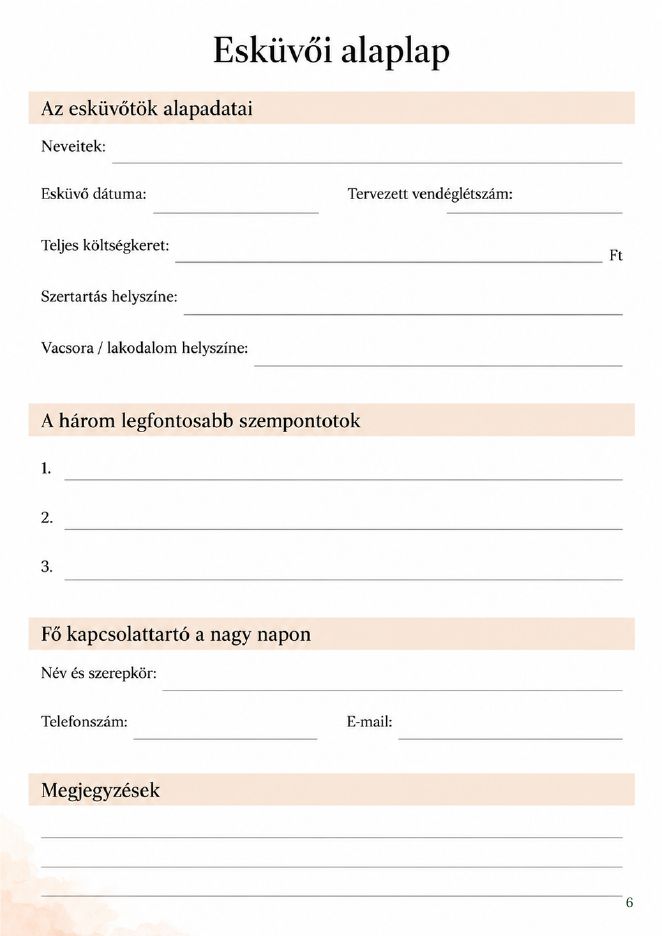 Esküvői alaplap munkalap