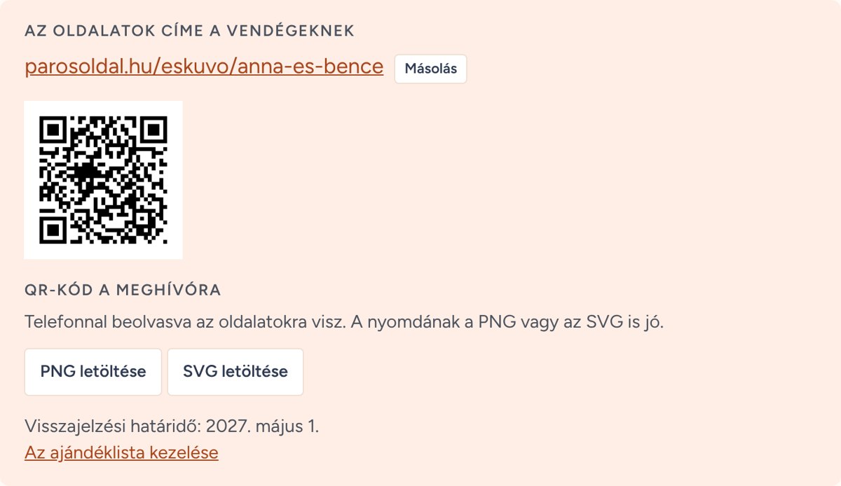 A weboldal címe és a QR-kód letöltése a kezelőoldalon.
